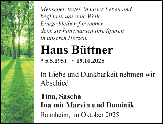 Traueranzeige von Hans Büttner von Rüsselsheimer Echo Traueranzeige von Hans Büttner von Rüsselsheimer Echo