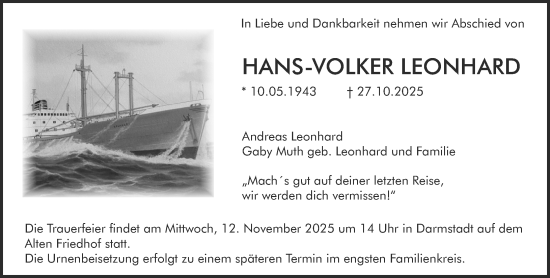 Traueranzeige von Hans-Volker Leonhard von Darmstädter Echo Traueranzeige von Hans-Volker Leonhard von Darmstädter Echo
