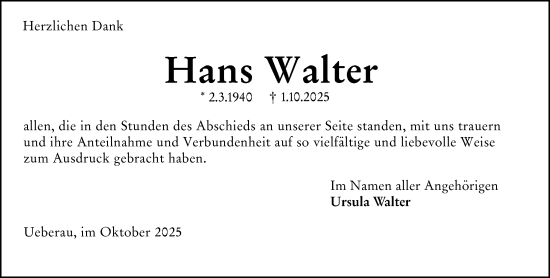 Traueranzeige von Hans Walter von Darmstädter Echo Traueranzeige von Hans Walter von Darmstädter Echo
