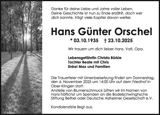 Traueranzeige von Hans Günter Orschel von Darmstädter Echo Traueranzeige von Hans Günter Orschel von Darmstädter Echo