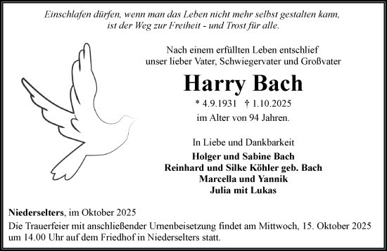 Traueranzeige von Harry Bach von Camberger Anzeiger
