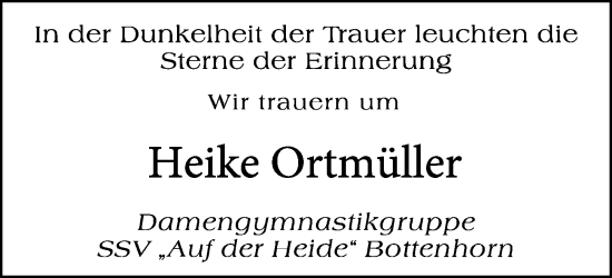 Traueranzeige von Heike Ortmüller von Hinterländer Anzeiger Traueranzeige von Heike Ortmüller von Hinterländer Anzeiger