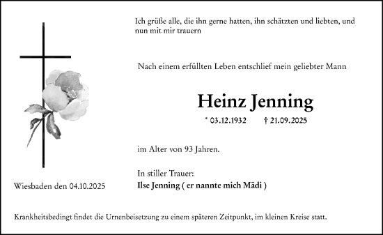 Traueranzeige von Heinz Jenning von Wiesbadener Kurier
