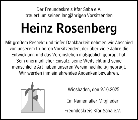 Traueranzeige von Heinz Rosenberg von Wiesbadener Kurier Traueranzeige von Heinz Rosenberg von Wiesbadener Kurier