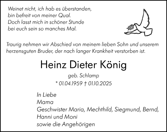 Traueranzeige von Heinz Dieter König von Binger-/Ingelheimer Wochenblatt