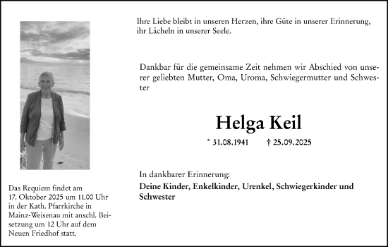 Traueranzeige von Helga Keil von Allgemeine Zeitung Mainz Traueranzeige von Helga Keil von Allgemeine Zeitung Mainz