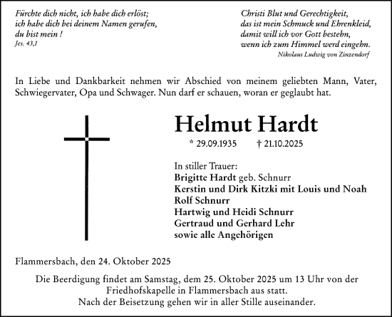 Traueranzeige von Helmut Hardt von Dill Block Traueranzeige von Helmut Hardt von Dill Block