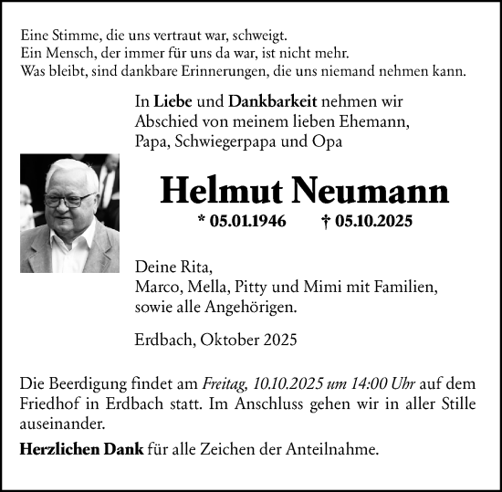 Traueranzeige von Helmut Neumann von Dill Block
