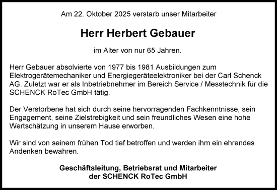 Traueranzeige von Herbert Gebauer von Groß-Gerauer Echo Traueranzeige von Herbert Gebauer von Groß-Gerauer Echo