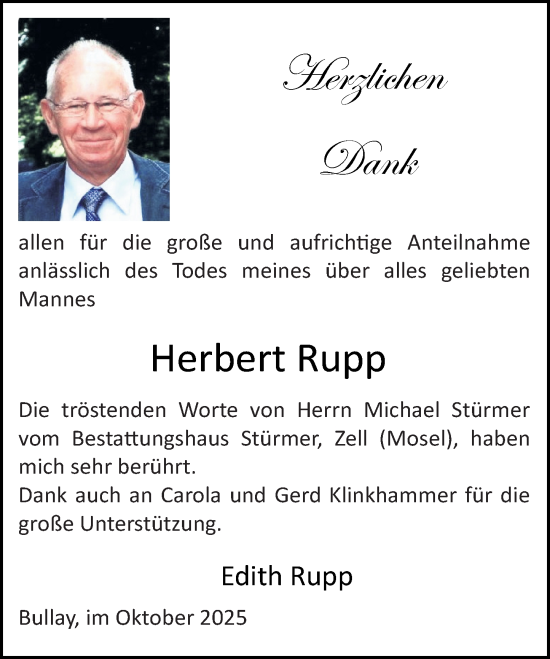 Traueranzeige von Herbert Rupp von Allgemeine Zeitung Mainz