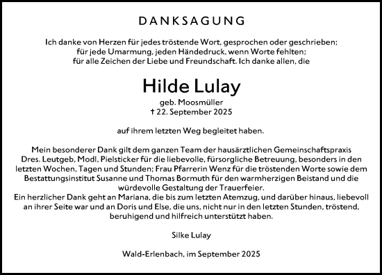 Traueranzeige von Hilde Lulay von Starkenburger Echo