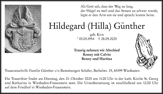 Traueranzeige von Hildegard Günther von Wiesbadener Kurier Traueranzeige von Hildegard Günther von Wiesbadener Kurier