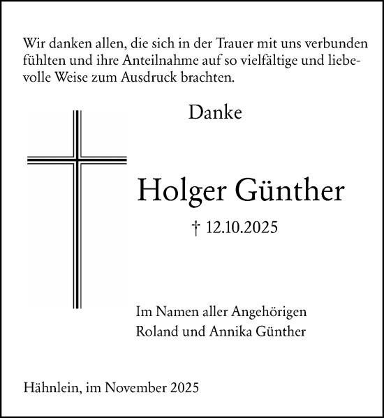 Traueranzeige von Holger Günther von Darmstädter Echo Traueranzeige von Holger Günther von Darmstädter Echo