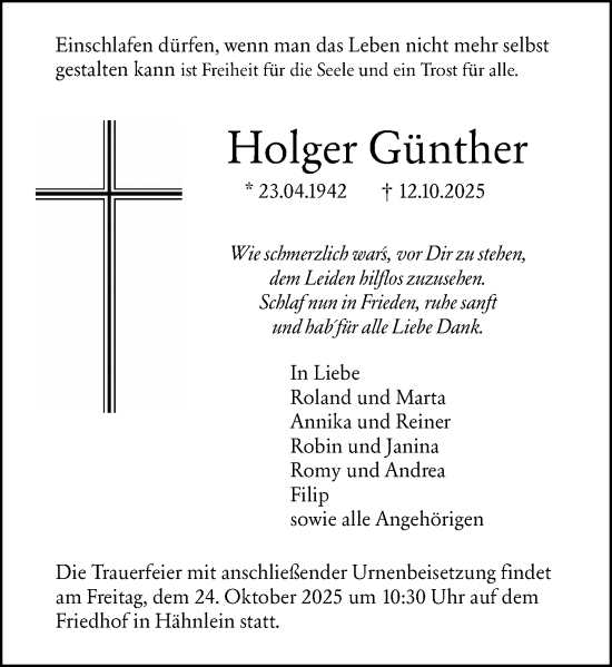 Traueranzeige von Holger Günther von Darmstädter Echo