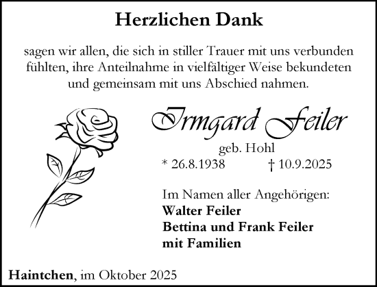Traueranzeige von Irmgard Feiler von Camberger Anzeiger