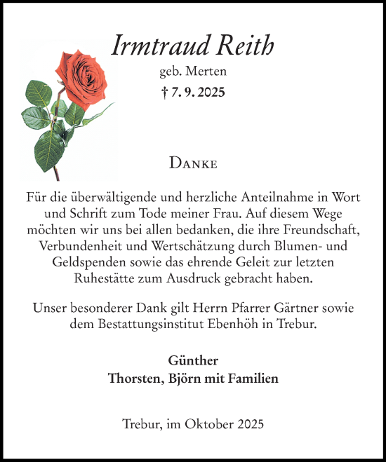 Traueranzeige von Irmtraud Reith von Rüsselsheimer Echo Traueranzeige von Irmtraud Reith von Rüsselsheimer Echo