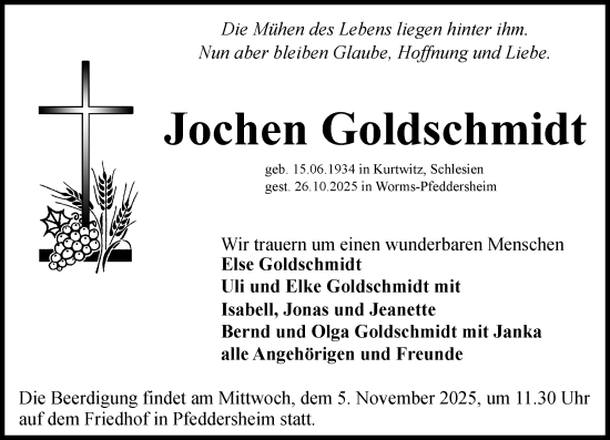 Traueranzeige von Jochen Goldschmidt von Wormser Zeitung Traueranzeige von Jochen Goldschmidt von Wormser Zeitung