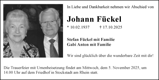 Traueranzeige von Johann Fückel von Groß-Gerauer Echo Traueranzeige von Johann Fückel von Groß-Gerauer Echo