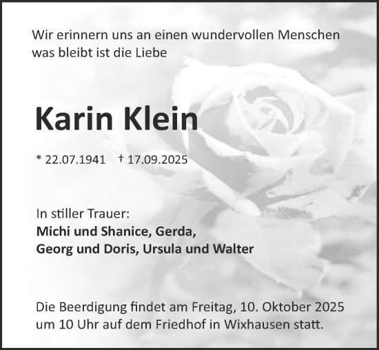 Traueranzeige von Karin Klein von Darmstädter Echo Traueranzeige von Karin Klein von Darmstädter Echo