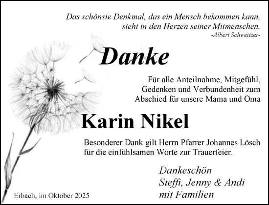 Traueranzeige von Karin Nikel von Odenwälder Echo