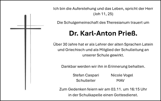 Traueranzeige von Karl-Anton Prieß von Allgemeine Zeitung Mainz
