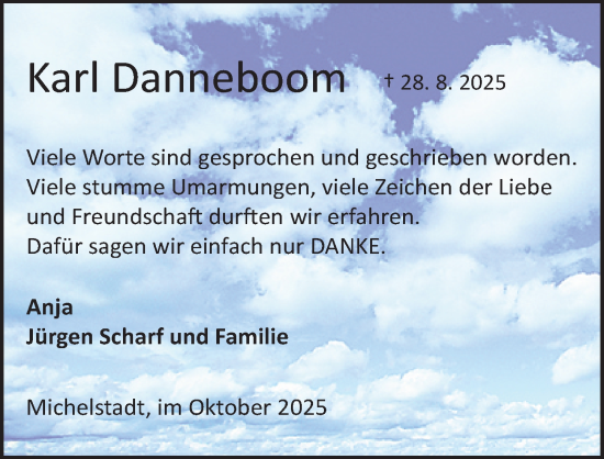 Traueranzeige von Karl Danneboom von Odenwälder Echo Traueranzeige von Karl Danneboom von Odenwälder Echo