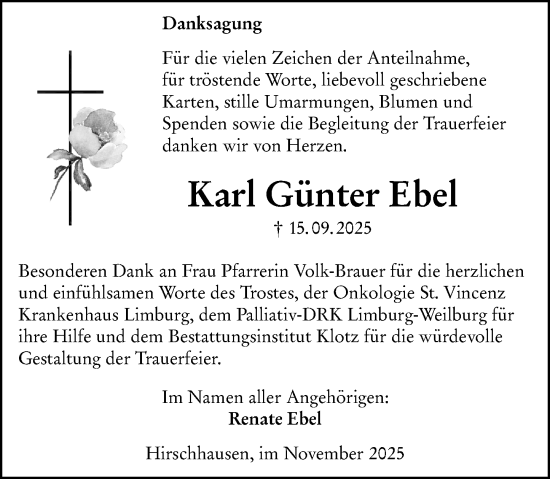 Traueranzeige von Karl Günter Ebel von Weilburger Tageblatt Traueranzeige von Karl Günter Ebel von Weilburger Tageblatt