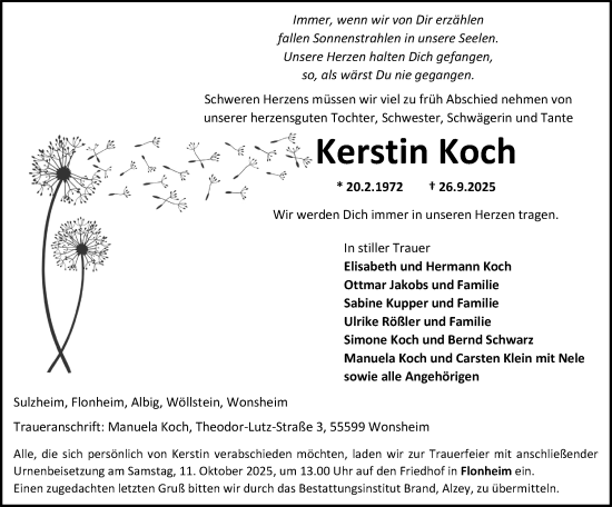 Traueranzeige von Kerstin Koch von Allgemeine Zeitung Alzey Traueranzeige von Kerstin Koch von Allgemeine Zeitung Alzey