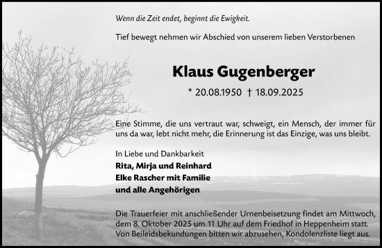 Traueranzeige von Klaus Gugenberger von Starkenburger Echo Traueranzeige von Klaus Gugenberger von Starkenburger Echo