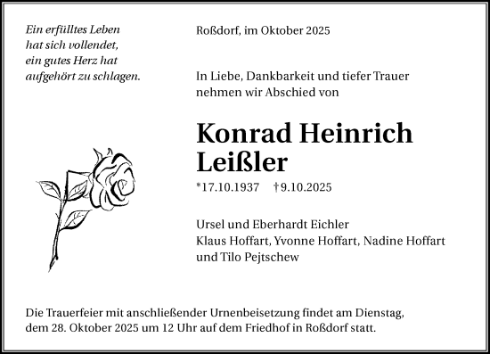 Traueranzeige von Konrad Heinrich Leißler von Darmstädter Echo Traueranzeige von Konrad Heinrich Leißler von Darmstädter Echo