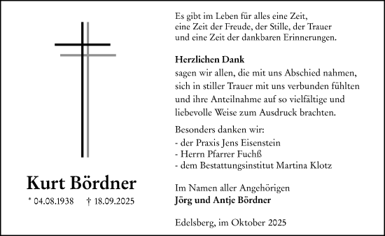 Traueranzeige von Kurt Bördner von Weilburger Tageblatt