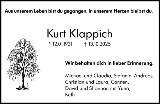 Traueranzeige von Kurt Klappich von Groß-Gerauer Echo Traueranzeige von Kurt Klappich von Groß-Gerauer Echo