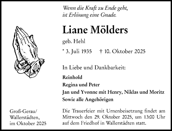 Traueranzeige von Liane Mölders von Groß-Gerauer Echo Traueranzeige von Liane Mölders von Groß-Gerauer Echo