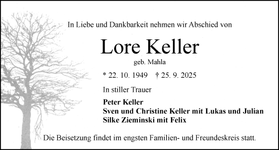 Traueranzeige von Lore Keller von Odenwälder Echo Traueranzeige von Lore Keller von Odenwälder Echo