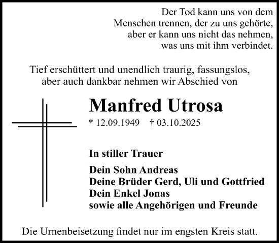 Traueranzeige von Manfred Utrosa von Darmstädter Echo Traueranzeige von Manfred Utrosa von Darmstädter Echo