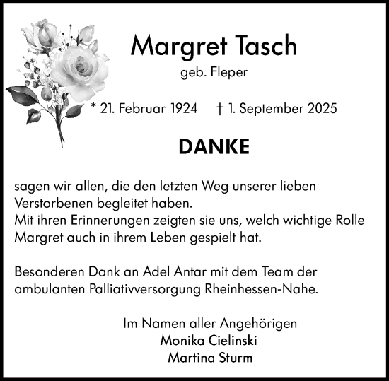 Traueranzeige von Margret Tasch von Binger-/Ingelheimer Wochenblatt