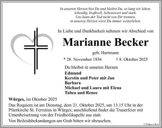 Traueranzeige von Marianne Becker von Camberger Anzeiger