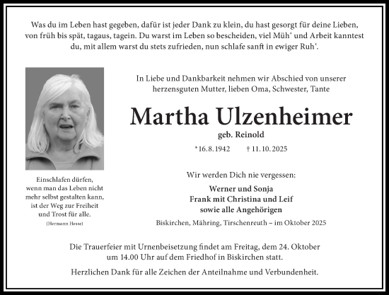 Traueranzeige von Martha Ulzenheimer von Wetzlarer Neue Zeitung Traueranzeige von Martha Ulzenheimer von Wetzlarer Neue Zeitung