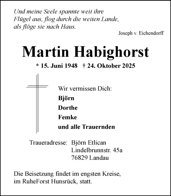 Traueranzeige von Martin Habighorst von Allgemeine Zeitung Mainz Traueranzeige von Martin Habighorst von Allgemeine Zeitung Mainz