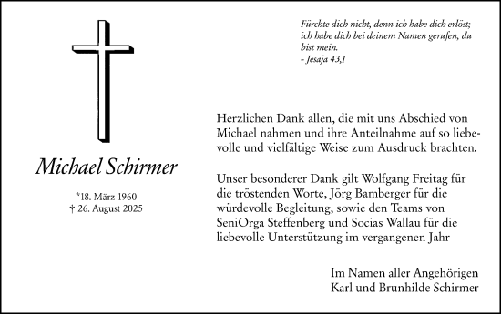 Traueranzeige von Michael Schirmer von Hinterländer Anzeiger