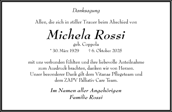 Traueranzeige von Michela Rossi von Wiesbadener Kurier Traueranzeige von Michela Rossi von Wiesbadener Kurier