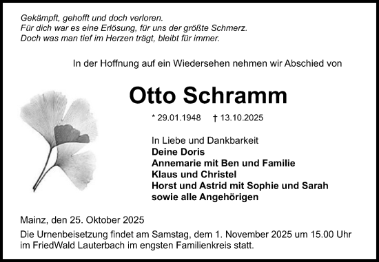 Traueranzeige von Otto Schramm von Allgemeine Zeitung Mainz Traueranzeige von Otto Schramm von Allgemeine Zeitung Mainz