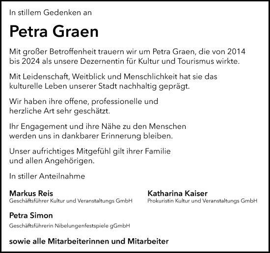 Traueranzeige von Petra Graen von Wormser Zeitung