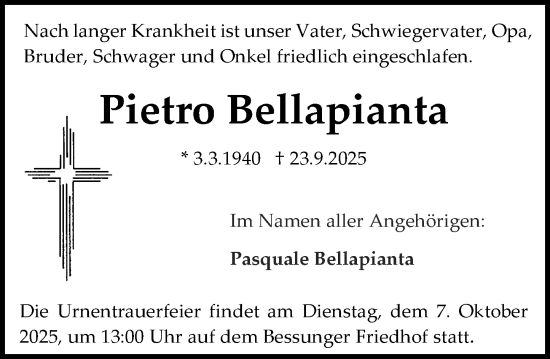 Traueranzeige von Pietro Bellapianta von Darmstädter Echo Traueranzeige von Pietro Bellapianta von Darmstädter Echo
