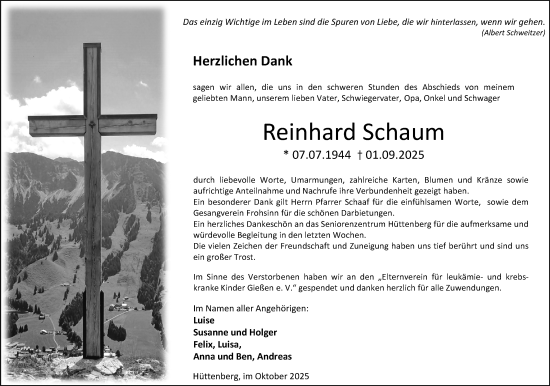 Traueranzeige von Reinhard Schaum von Wetzlarer Neue Zeitung Traueranzeige von Reinhard Schaum von Wetzlarer Neue Zeitung