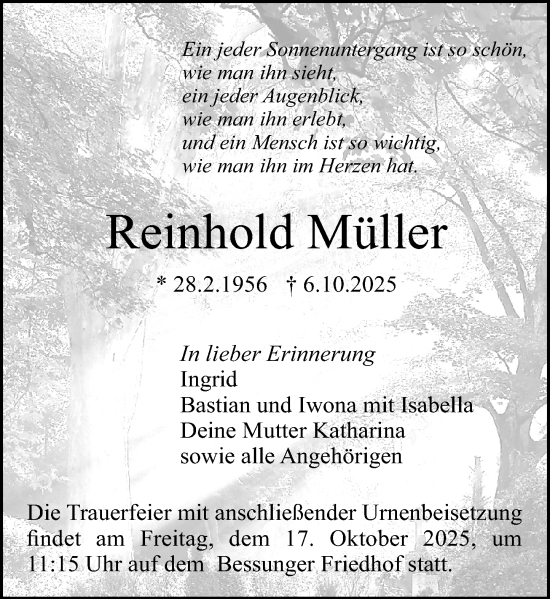 Traueranzeige von Reinhold Müller von Darmstädter Echo Traueranzeige von Reinhold Müller von Darmstädter Echo