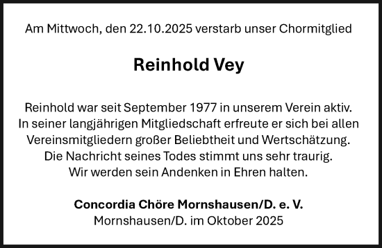 Traueranzeige von Reinhold Vey von Hinterländer Anzeiger Traueranzeige von Reinhold Vey von Hinterländer Anzeiger