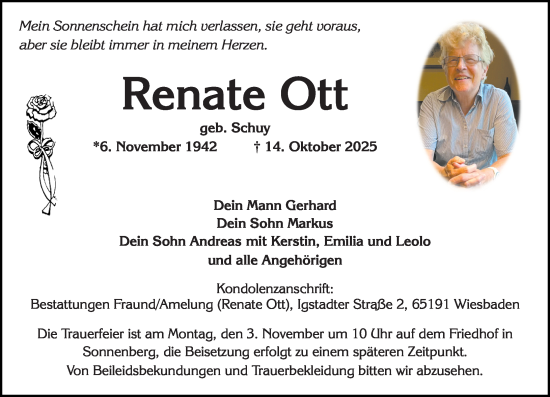 Traueranzeige von Renate Ott von Wiesbadener Kurier Traueranzeige von Renate Ott von Wiesbadener Kurier