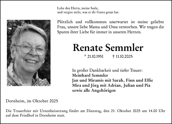 Traueranzeige von Renate Semmler von Groß-Gerauer Echo Traueranzeige von Renate Semmler von Groß-Gerauer Echo