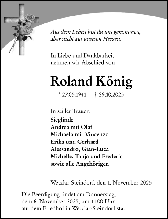 Traueranzeige von Roland König von Wetzlarer Neue Zeitung Traueranzeige von Roland König von Wetzlarer Neue Zeitung